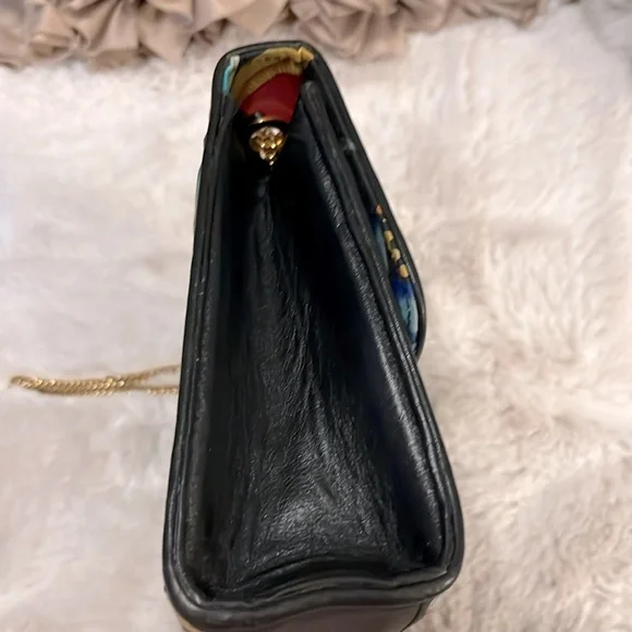 Vintage Nicole Miller Quilted Multi Jewel Tone Satin Absolut Chain Crossbody Bag